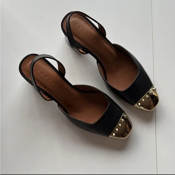 SANDRO PARIS NEW/ Black Slingback w/gold accent - Picture 4 of 6